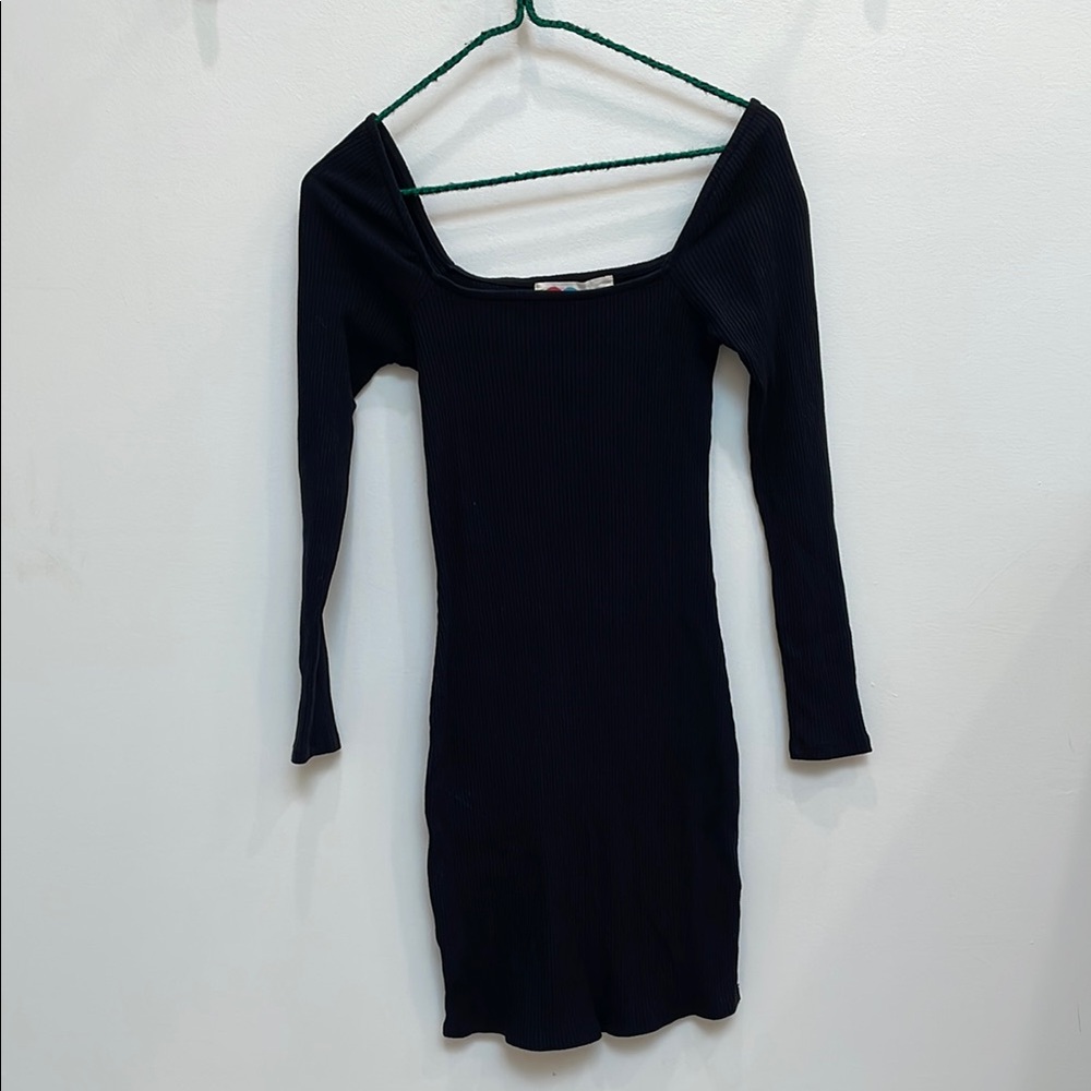 Free People Black Bodycon Dress Long Sleeve Square Neck
